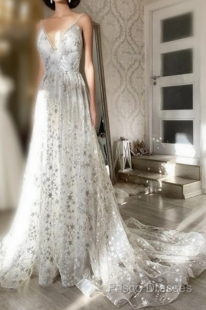 Gray V Neck Tulle Long Formal Prom Dress Gray Formal Dress