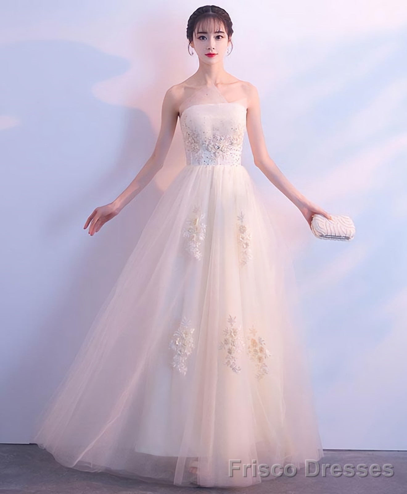 Champagne Lace Tulle Long Prom Dress Champagne Evening Dress 1 Secondary image