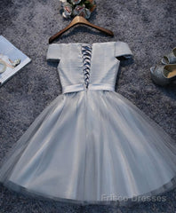 Simple Gray Tulle Mini Prom Dress, Homecoming Dress