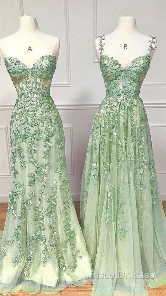 Green A Line Applique Mermaid Lace Long Formal Prom Dress Secondary image