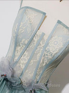 Green A Line Lace Long Formal Prom Dress, A Line Green Lace Long Formal Evening Dress