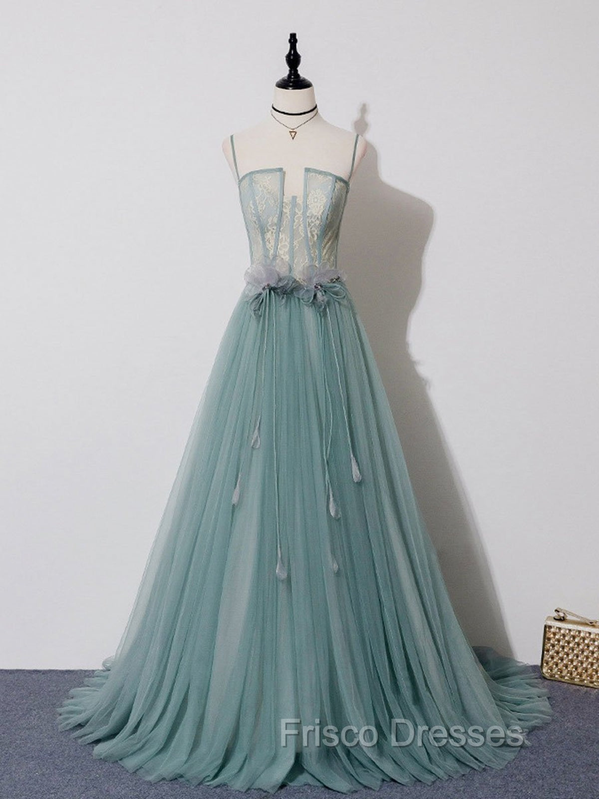 Green A Line Lace Long Formal Prom Dress, A Line Green Lace Long Formal Evening Dress Secondary image