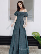 Green A Line Off Shoulder Long Formal Prom Dress, Green Bridesmaid Dress