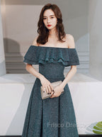 Green A Line Off Shoulder Long Formal Prom Dress, Green Bridesmaid Dress