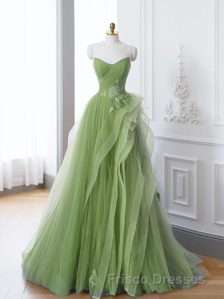 Green A-Line Off Shoulder Long Formal Prom Dress Lace Long Evening Dress