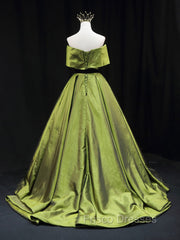 Green A Line Satin Long Formal Prom Dress Green Long Bridesmaid Dress