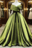 Green A line Satin Long Formal Prom Dress, Green Satin Formal Evening Dress