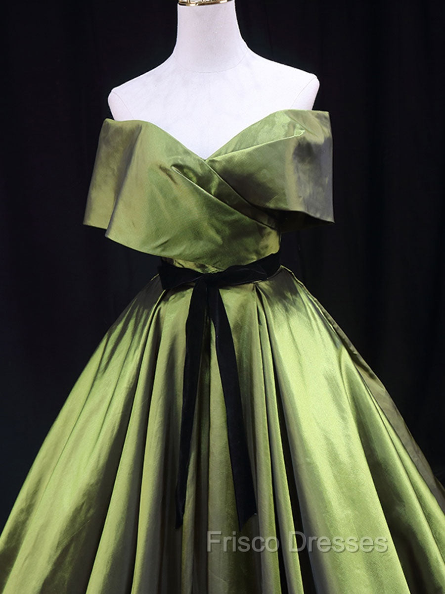Green A line Satin Long Formal Prom Dress, Green Satin Formal Evening Dress