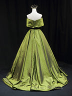 Green A line Satin Long Formal Prom Dress, Green Satin Formal Evening Dress