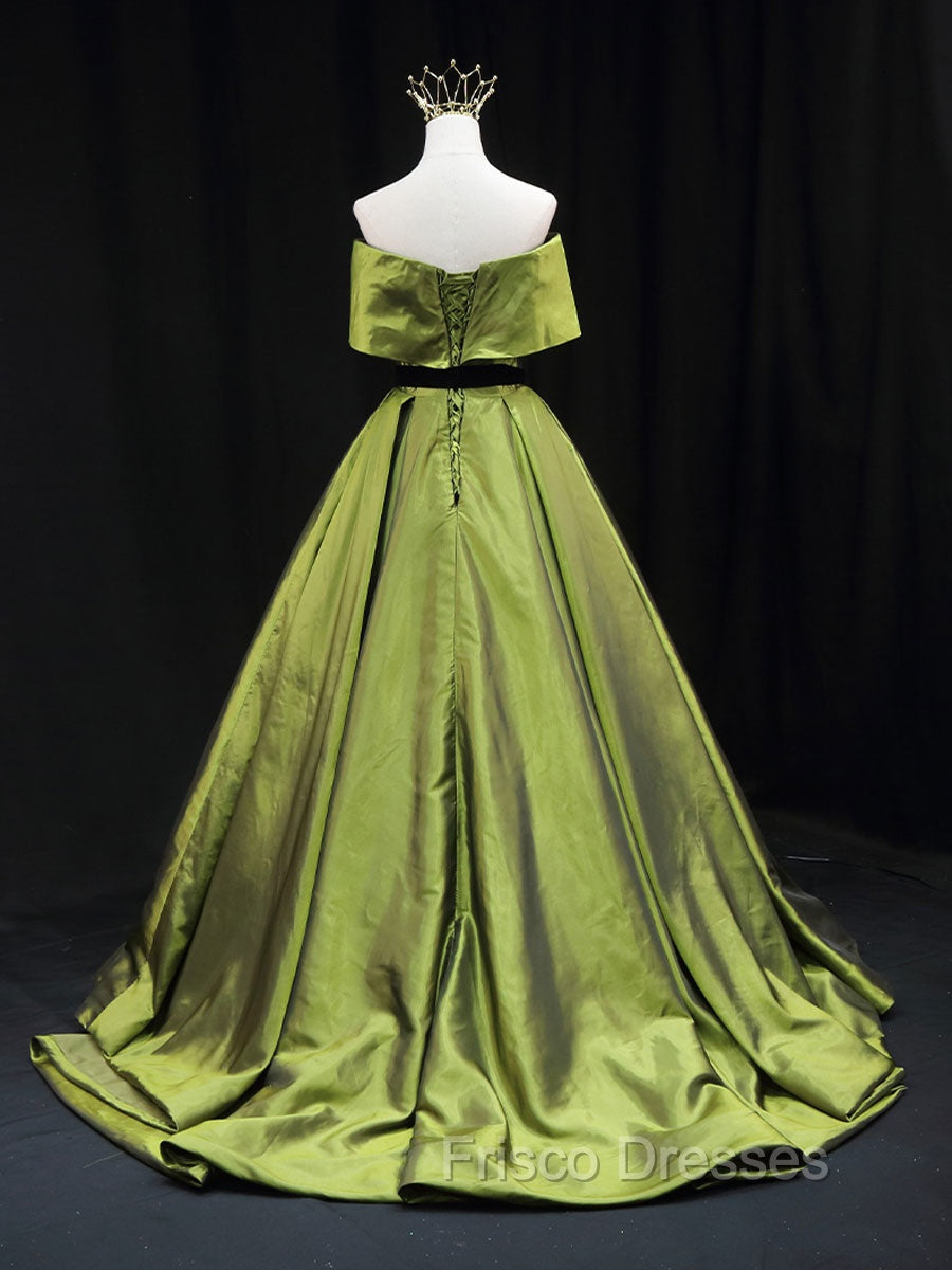 Green A line Satin Long Formal Prom Dress, Green Satin Formal Evening Dress