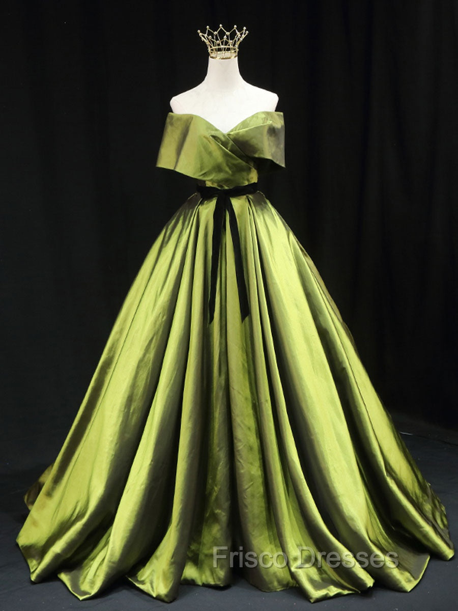 Green A line Satin Long Formal Prom Dress, Green Satin Formal Evening Dress Main image