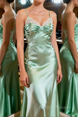 Green A Line Satin Long Formal Prom Dress with Pleated