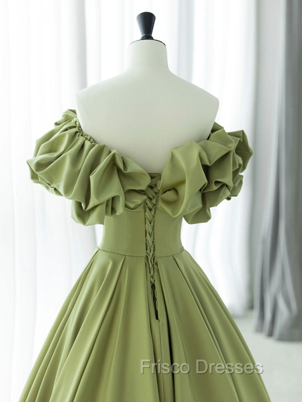 Green A-Line Satin Long Formal Prom Dress, Green Formal Evening Dress