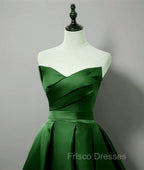 Green A-line Simple Satin Long Party Dress, Green Satin Formal Prom Dress