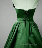 Green A-line Simple Satin Long Party Dress, Green Satin Formal Prom Dress