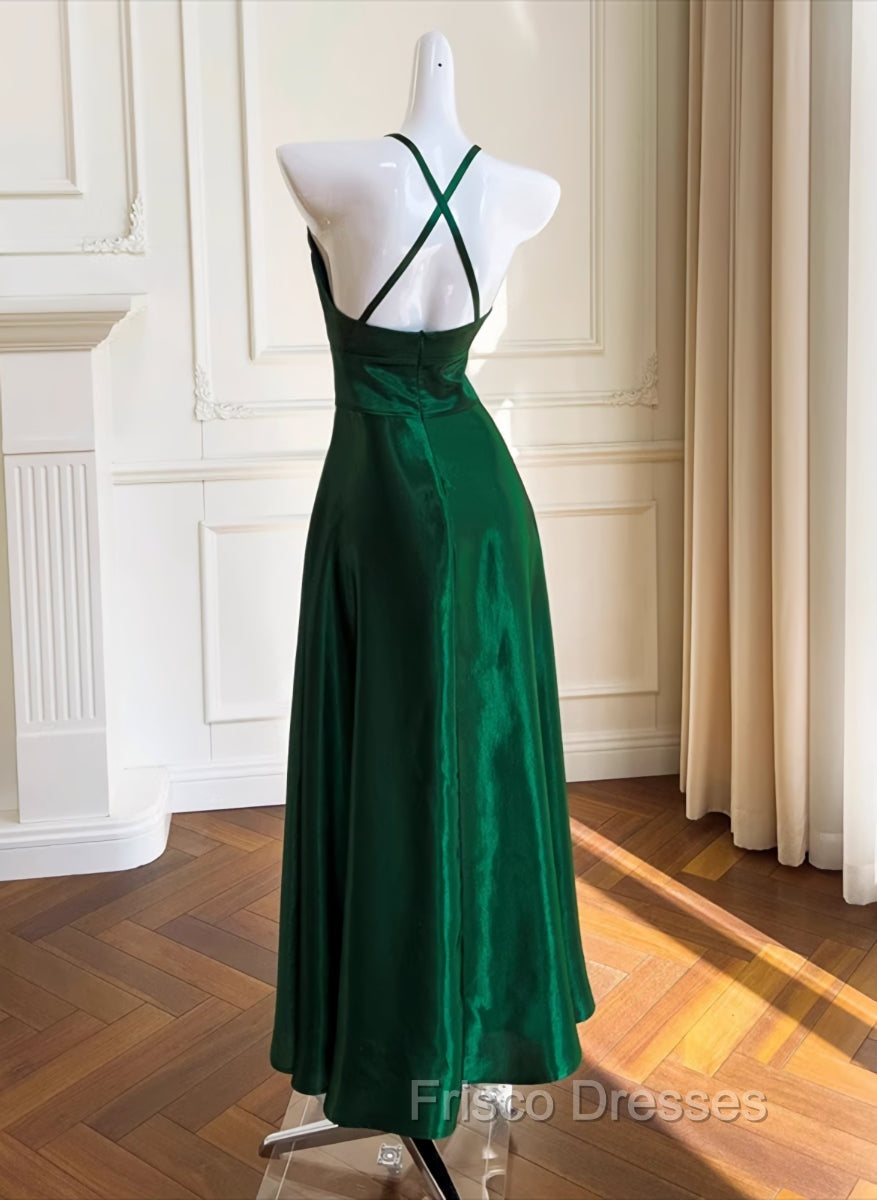 Green A-line Soft Satin Cross Back Evening Dress, Green Formal Prom Dress Party Dress Secondary image