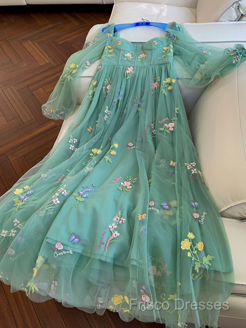 Green A-Line Sweetheart Green Tulle Lace Long Formal Prom Dress, Green Formal Dress