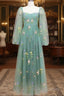 Green A-Line Sweetheart Green Tulle Lace Long Formal Prom Dress, Green Formal Dress