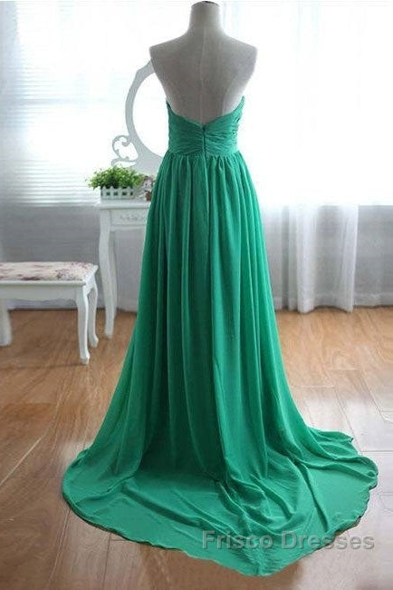 Green A-Line Sweetheart Neck Chiffon Long Formal Prom Dress, Evening Dress