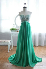 Green A-Line Sweetheart Neck Chiffon Long Prom Dress, Evening Dress