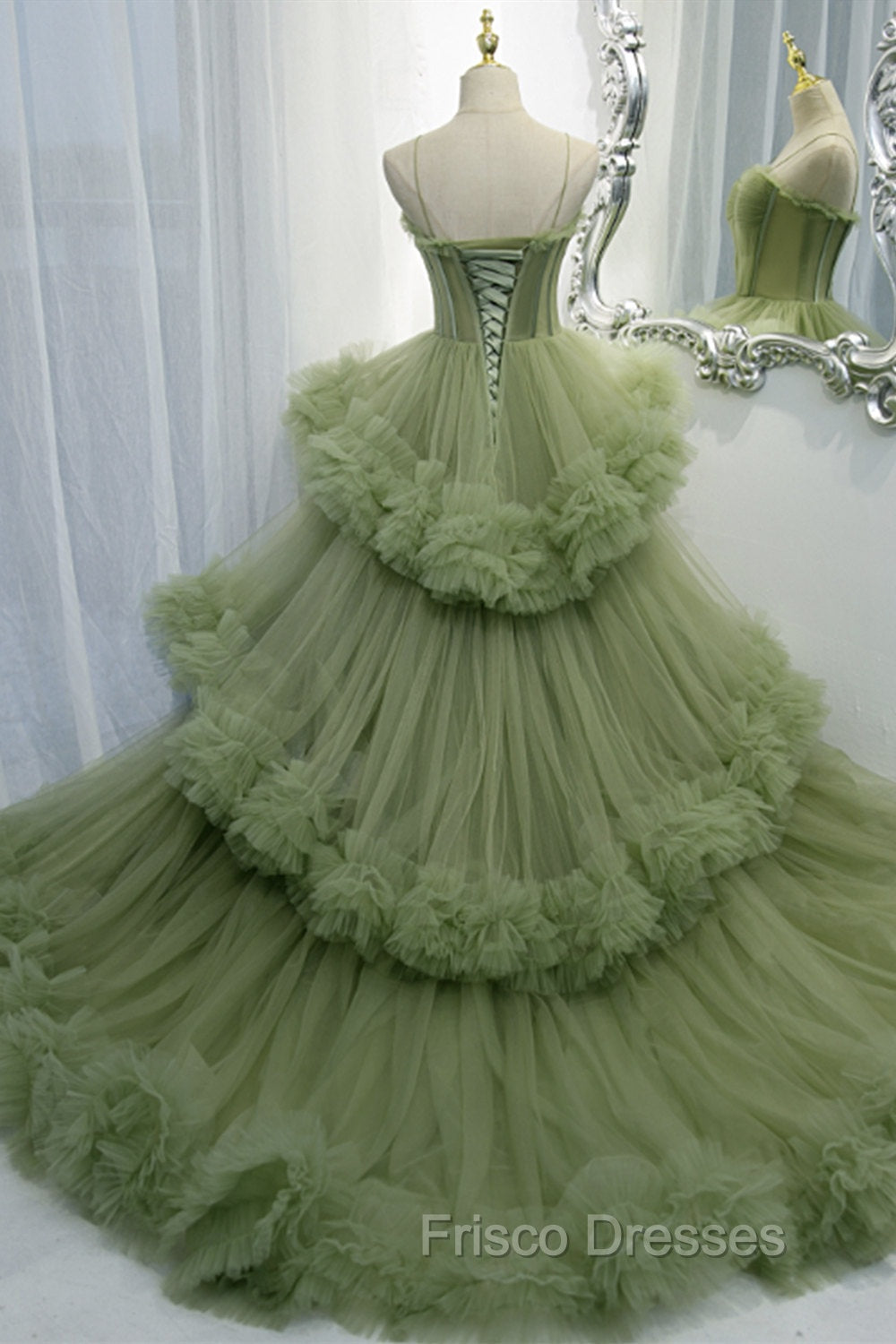 Green A-line Sweetheat Pleated Tulle Formal Prom Dress