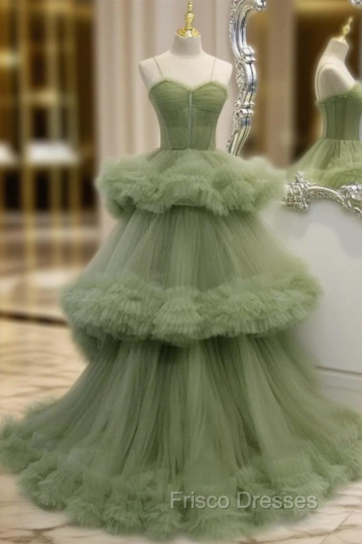 Green A-line Sweetheat Pleated Tulle Formal Prom Dress