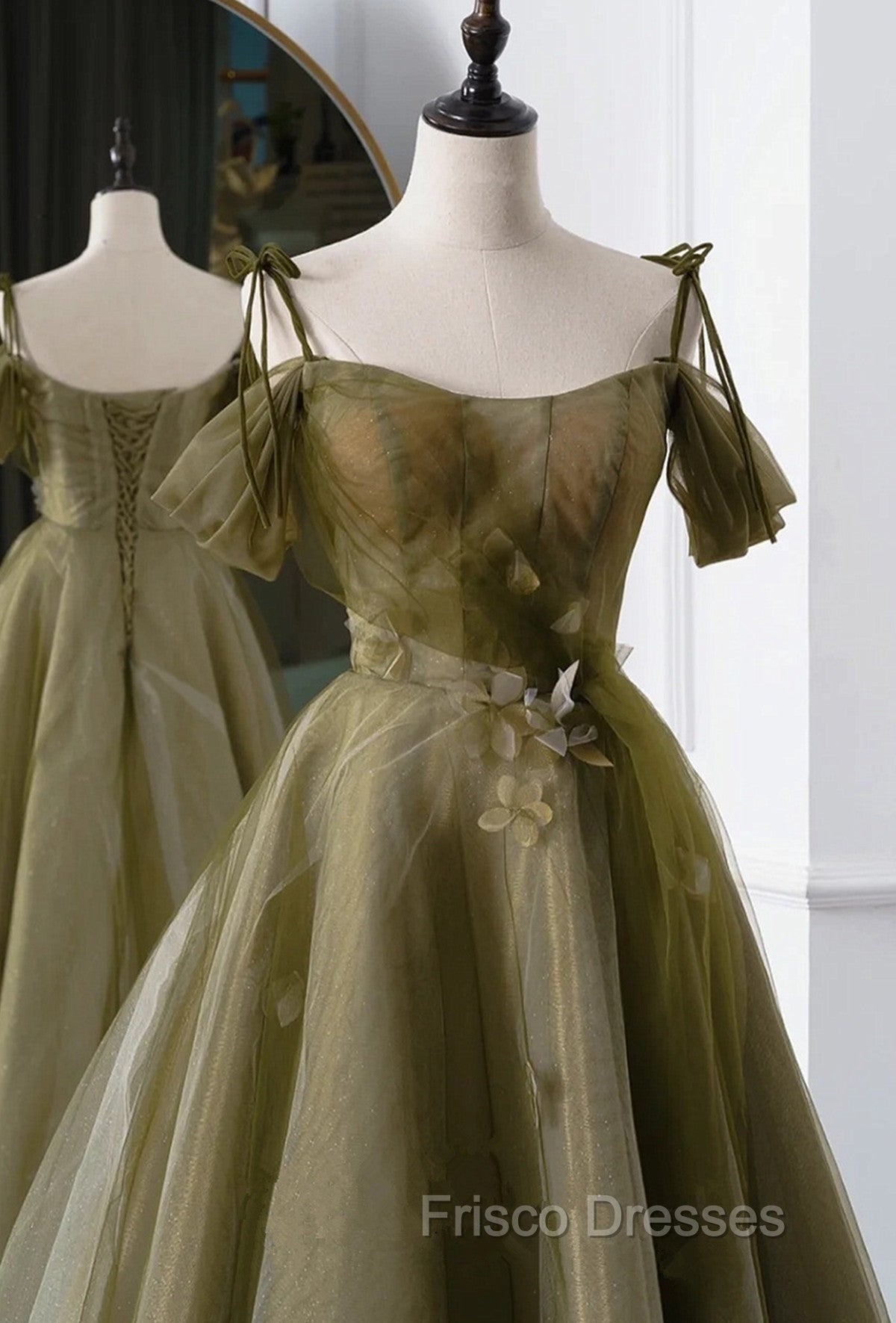 Green A-line Tulle Long Sweetheart Party Dress, Green Tulle Formal Prom Dress Secondary image