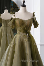 Green A-line Tulle Long Sweetheart Party Dress, Green Tulle Formal Prom Dress