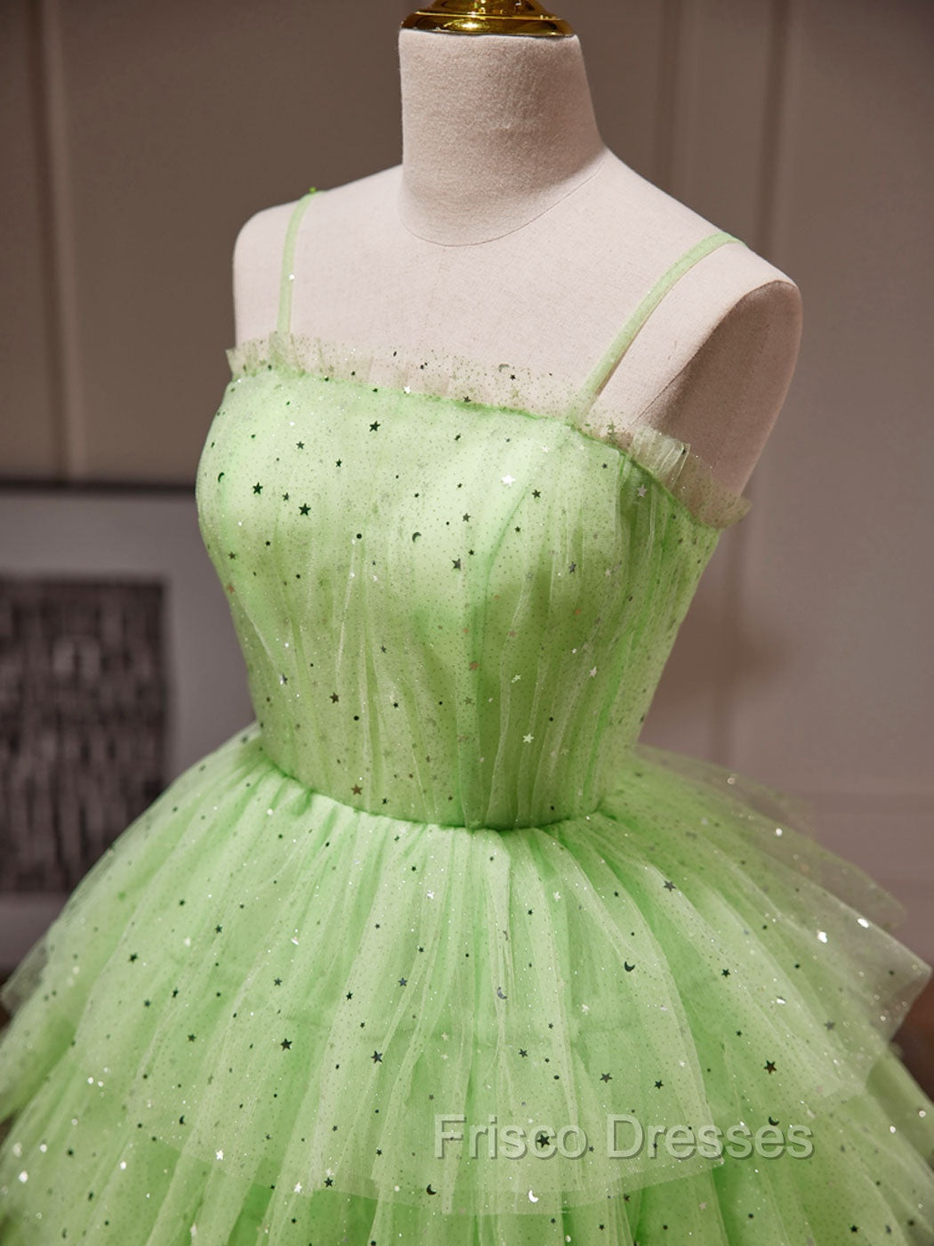 Green A-Line Tulle Short Formal Prom Dress, Green Homecoming Dress