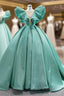 Green Ball Gown Satin See Through Formal Prom Dress
