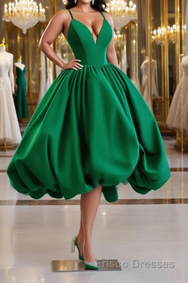 Green Ball Gown Satin Short Formal Prom Dresses, Green Satin Evening Dresses Main image