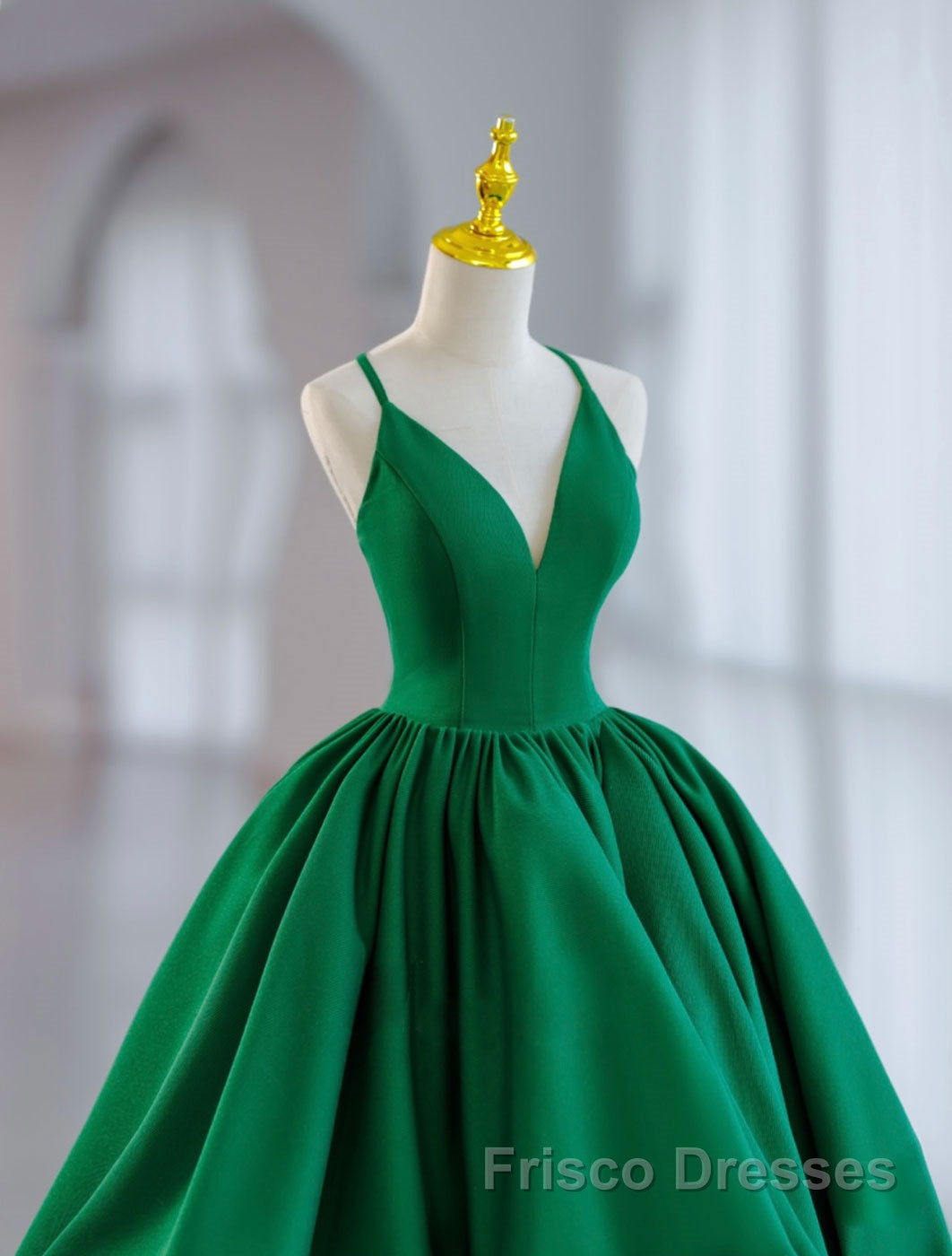 Green Ball Gown Satin Short Formal Prom Dresses, Green Satin Evening Dresses Secondary image