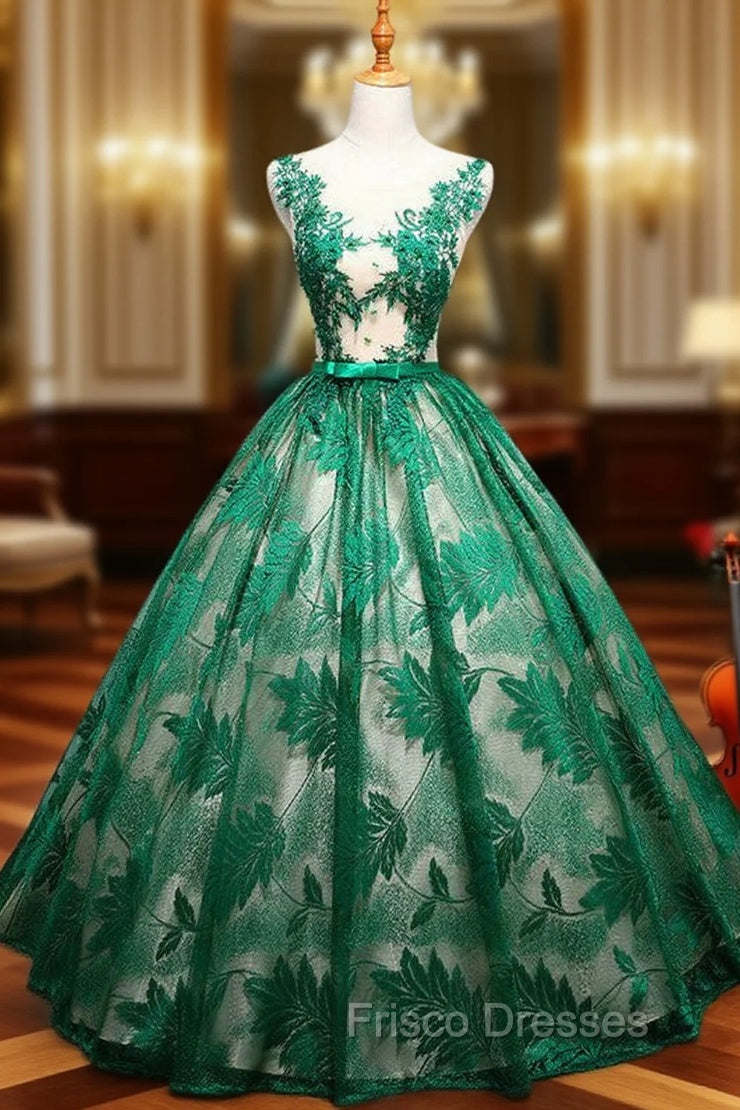 Green Ball Gown Tulle Lace Quinceanera Dress With Bow Main image