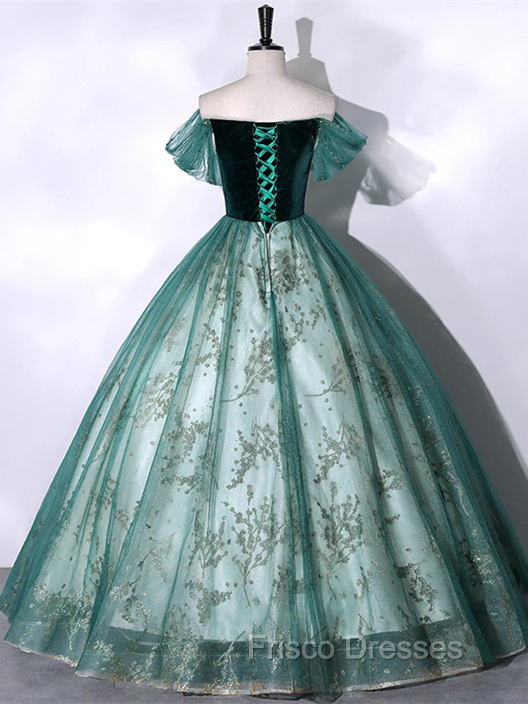 Green Ball Gown Tulle Off Shoulder Sweet 16 Dress Green Evening Dress Formal Prom Dress shops Secondary image