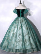 Green Ball Gown Tulle Off Shoulder Sweet 16 Dress Green Evening Dress Formal Prom Dress shops