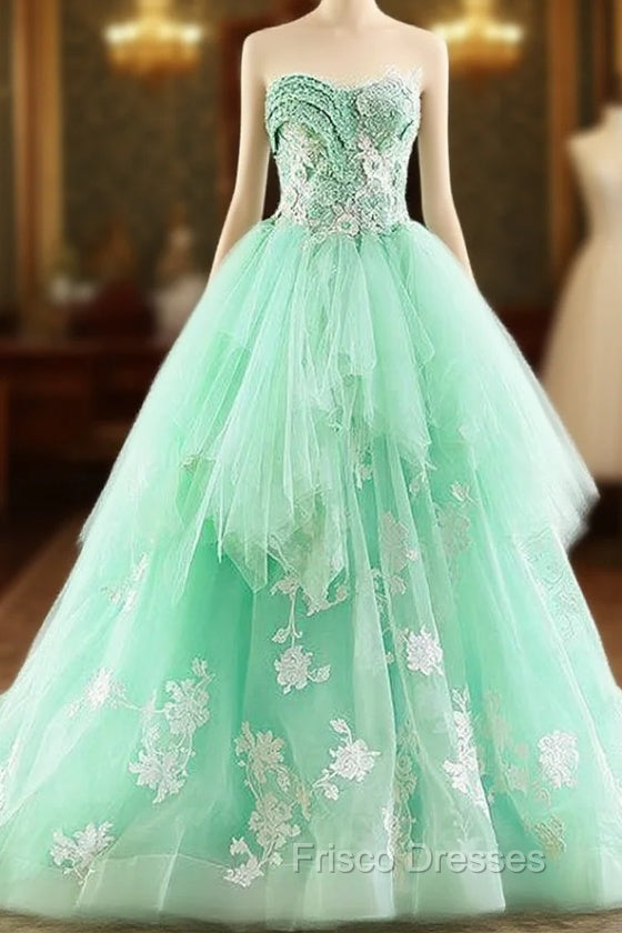 Green Ball Gown Tulle Sweetheart Appliques Wedding Dress Main image