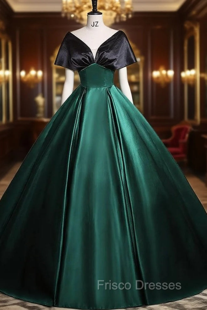 Green Black Satin V-neck Quinceanera Dress