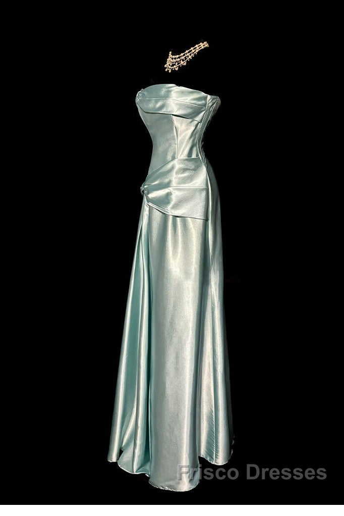 Green Bodycon Dress Strapless Satin Long Formal Prom Dress Simple Evening Dress Secondary image