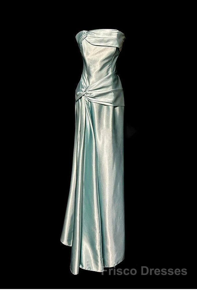 Green Bodycon Dress Strapless Satin Long Formal Prom Dress Simple Evening Dress