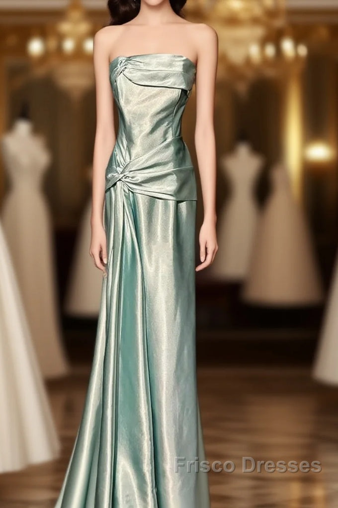 Green Bodycon Dress Strapless Satin Long Formal Prom Dress Simple Evening Dress Main image