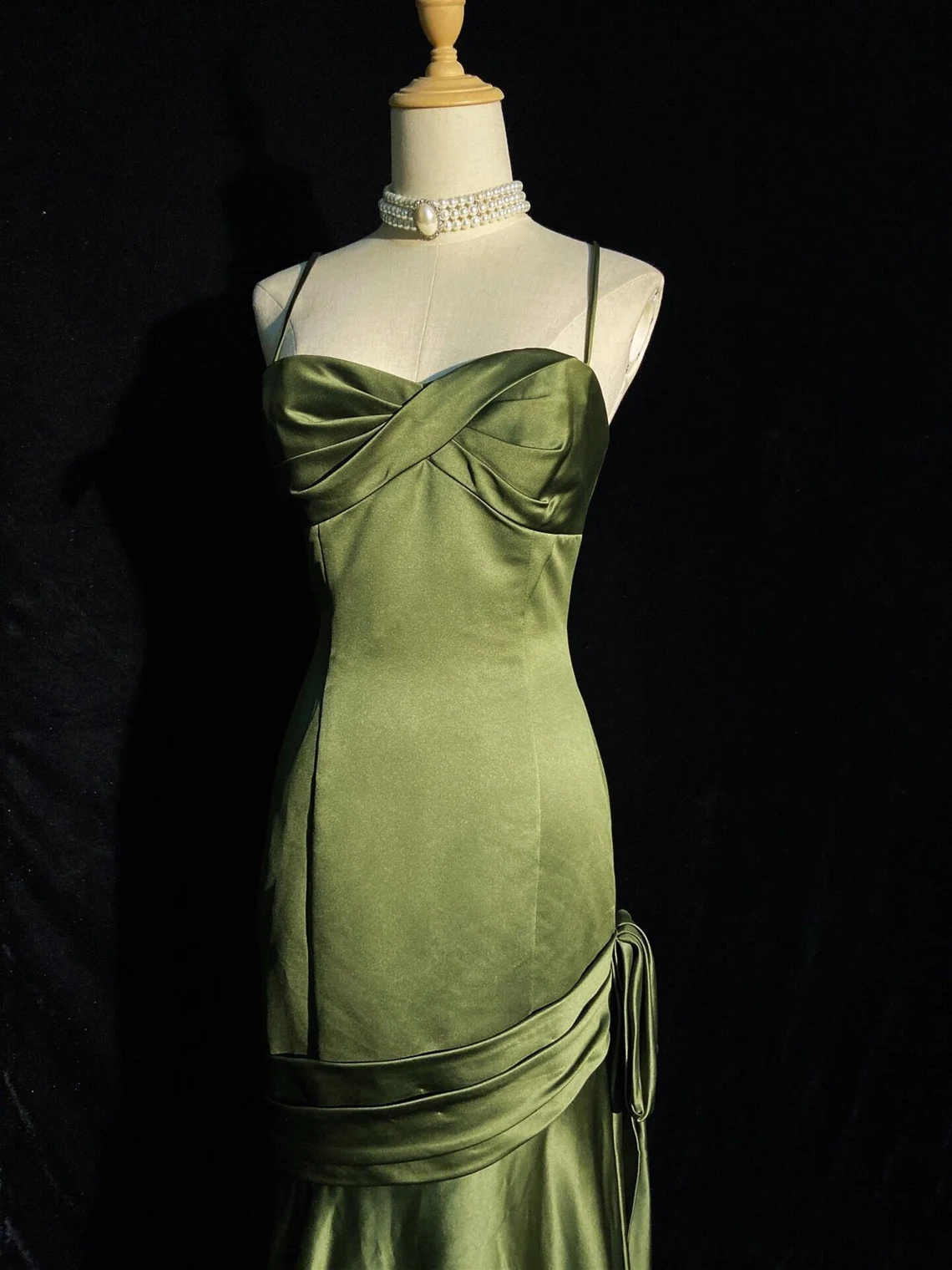 Green Chic Style Long Satin Sweetheart Party Dress, Green Formal Dress Secondary image