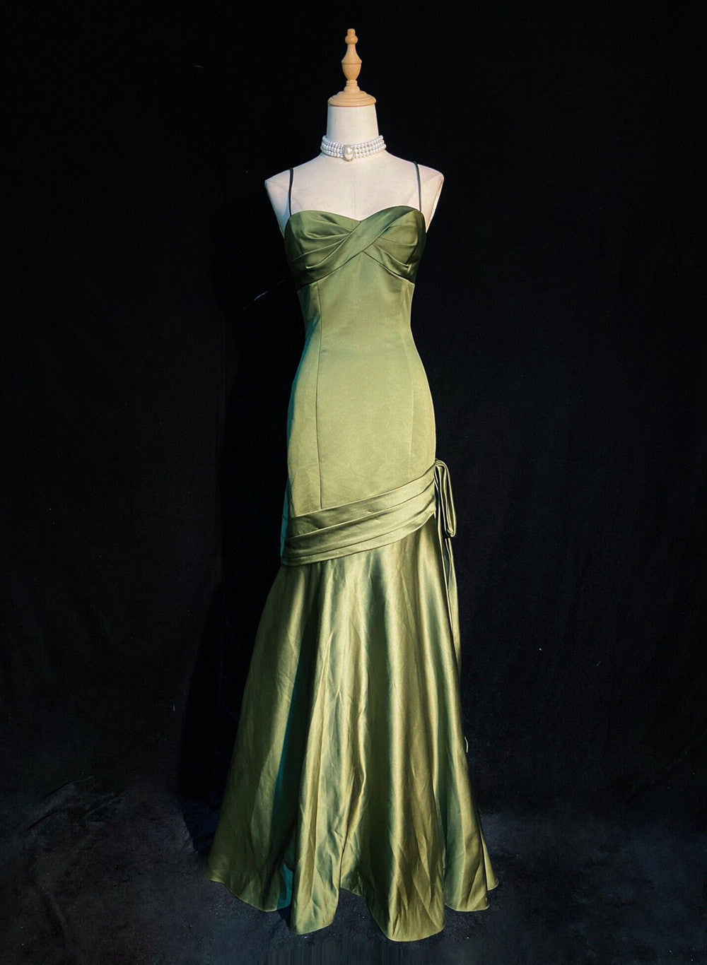 Green Chic Style Long Satin Sweetheart Party Dress, Green Formal Dress Main image