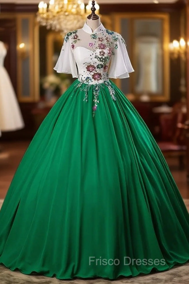 Green Chiffon High Neck Sequins Backless Quinceanera Dress Main image