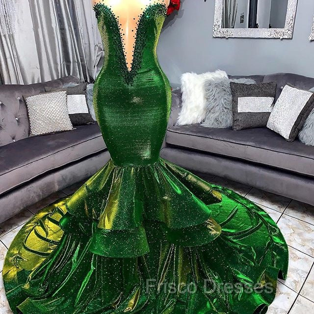 Green Gorgeous Ruffles Mermaid Formal Prom Dress Chic Sweetheart Appliques Long Evening Dress Secondary image