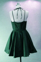 Green Halter Short Satin Long Party Dress, Green Homecoming Dresses , Short Party Dress