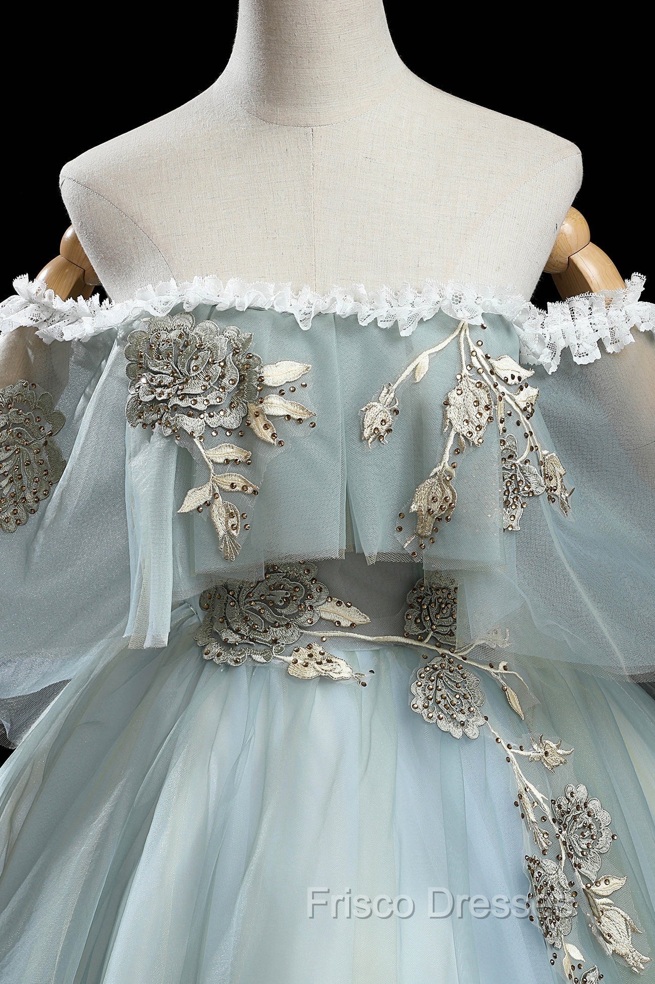 Green Lace Long A-Line Off the Shoulder Formal Prom Dress, Evening Party Dress Secondary image
