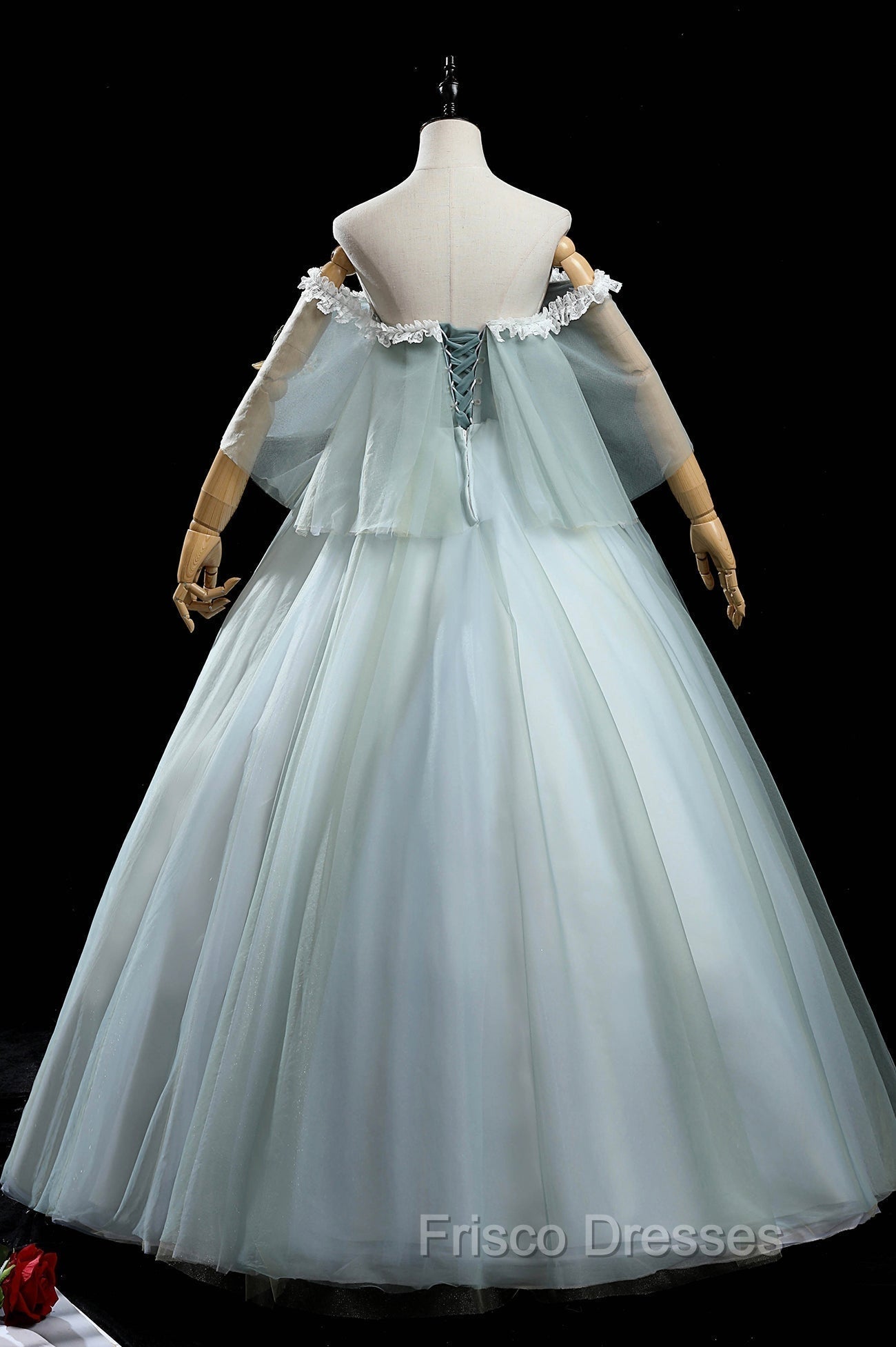 Green Lace Long A-Line Off the Shoulder Formal Prom Dress, Evening Party Dress