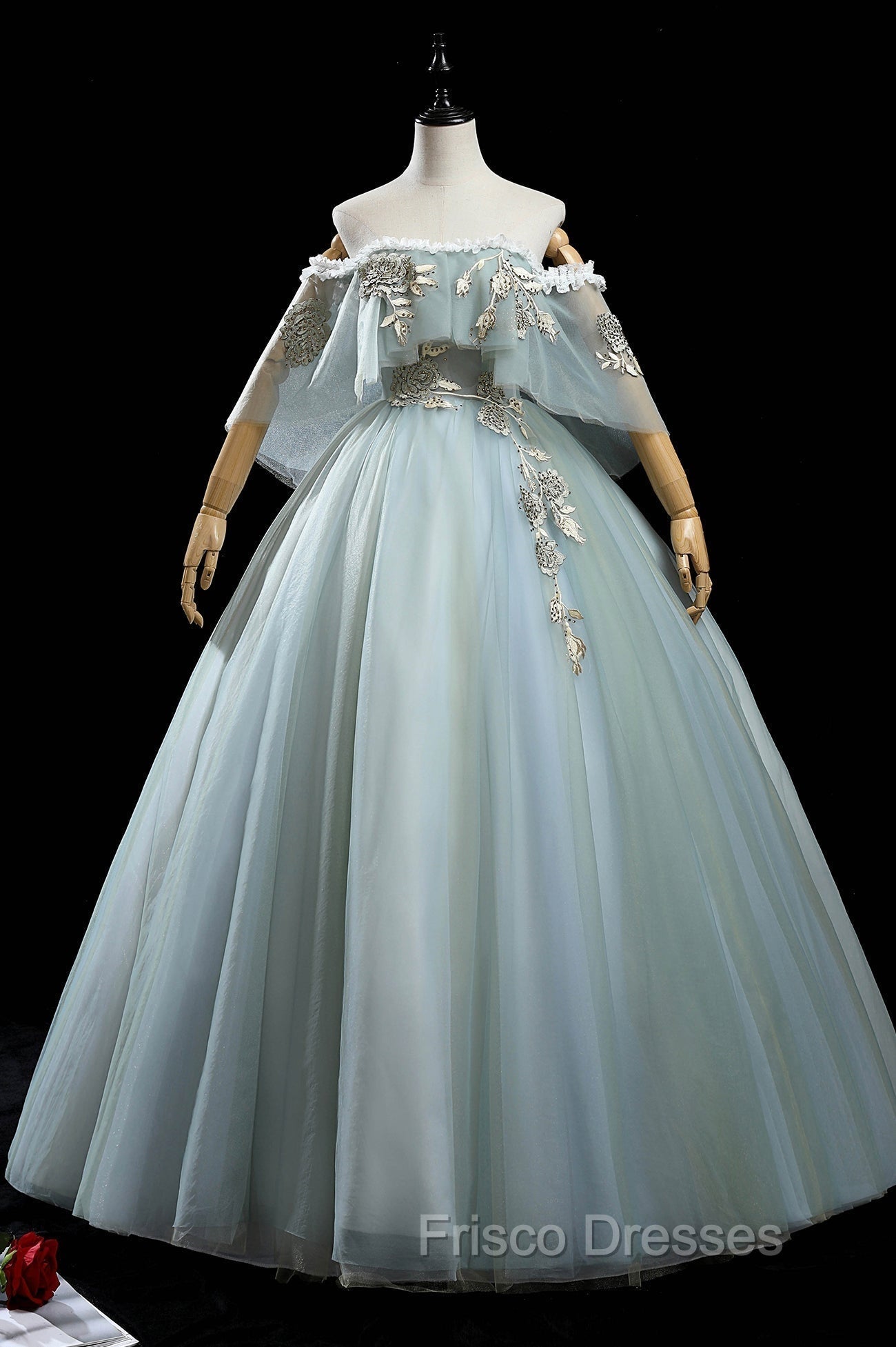 Green Lace Long A-Line Off the Shoulder Formal Prom Dress, Evening Party Dress