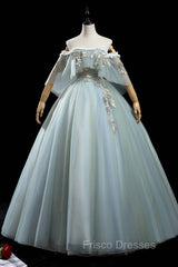 Green Lace Long A-Line Off the Shoulder Formal Prom Dress, Evening Party Dress