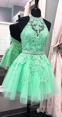 Green Lace Short Formal Prom Dress, Green Homecoming Dress